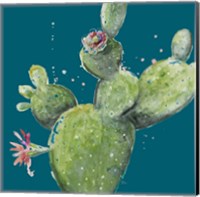 Natural Desert Cactus On Blue I Fine Art Print