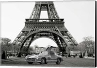 Roadster Under the Eiffel Tower (BW) Fine Art Print