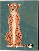 Cheetah Retro On Leaf Pattern Fine Art Print