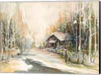 Cabin In Snowy Woods Fine Art Print