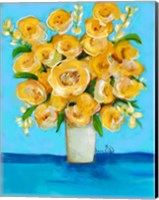 Yellow Flowers on Teal Fine Art Print