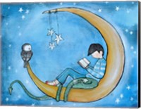 Boy Reading On Moon Fine Art Print