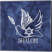 Festival of Lights Blue V-Shalom Dove Fine Art Print