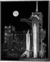 Space Shuttle Discovery Sits Atop the Launch Pad With a Full Moon in Background Fine Art Print