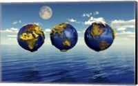 Three Views of the Earth, Showing Different Continents Fine Art Print