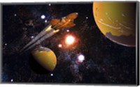 Spaceship Traveling Between Exoplanets Fine Art Print