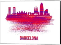 Barcelona Skyline Brush Stroke Red Fine Art Print