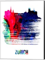 Zurich Skyline Brush Stroke Watercolor Fine Art Print