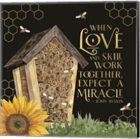 Honey Bees & Flowers Please on black V-Love and Skill Fine Art Print