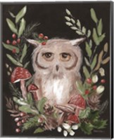 Christmas Owl and Mushrooms Fine Art Print