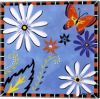 Daisies And Butterflies-Blue Fine Art Print