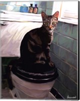 Gray Tiger Cat on the Toilet Fine Art Print