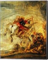 Bellerophon Riding Pegasus Fighting the Chimaera Fine Art Print