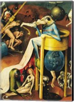 The Garden of Earthly Delights: Hell, right wing of triptych, detail of blue bird-man on a stool, c.1500 Fine Art Print