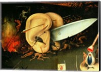 The Garden of Earthly Delights: Hell, right wing of triptych, detail of ears with a knife, c.1500 Fine Art Print
