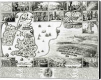 Map of Civil War England and a view of Prague, 1632 Fine Art Print