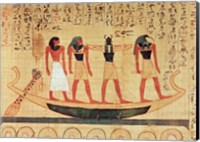 Papyrus depicting a man being transported on a barque to the afterlife Fine Art Print