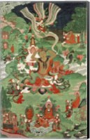 Buddha cutting a tuft of hair, Tibetan temple banner Fine Art Print