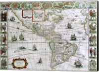 Map of North and South America, Joan Bleau, 1630 Fine Art Print