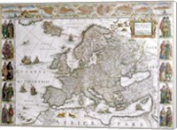 Close-up of the map of Europe, Joan Bleau, 1630 Fine Art Print