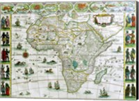 Close-up of the map of Africa, Joan Bleau, 1630 Fine Art Print