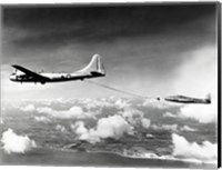 Side profile of a military tanker airplane refueling in flight, B-29 Superfortress, F-84 Thunderjet Fine Art Print