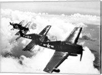 High angle view of four fighter planes flying in formation, F6F Hellcat Fine Art Print