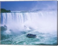 High angle view of a tourboat in front of a waterfall, Niagara Falls, Ontario, Canada Fine Art Print