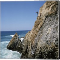 Mexico, Acapulco, La Quebrada, Cliff divers on cliff Fine Art Print