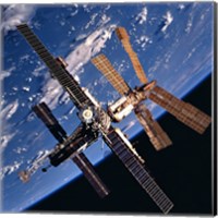 Mir Space Station And Earth Fine Art Print