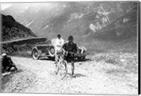 The Belgian Maurice Geldhof is climbing part of the Aubisque on foot. Tour de France 1928 Fine Art Print