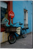 Statues of swans in a basket on a bicycle, Lahinch, Ireland Fine Art Print