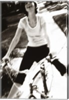 Young woman riding a bicycle - black & white Fine Art Print