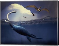Plesiosaurus and Flying Pteranodons Fine Art Print