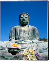 Daibutsu Great Buddha, Kamakura, Honshu, Japan With Flowers Fine Art Print