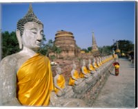Line of Buddha Statues, Wat Yai Chai Mongkhon, Ayutthaya, Thailand Fine Art Print