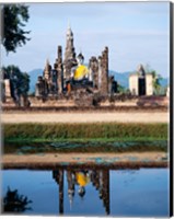 Silhouette of the Seated Buddha Reflected, Wat Mahathat, Sukhothai, Thailand Fine Art Print