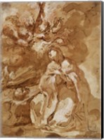 A Female Saint Contemplating a Crucifix Fine Art Print
