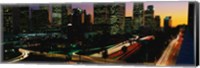 Harbor Freeway and buildings lit up, Los Angeles CA Fine Art Print