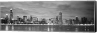 Black and White view of Buildings at the waterfront, Chicago, Illinois Fine Art Print