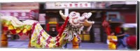 Group of people performing dragon dancing on a road, Chinatown, San Francisco, California, USA Fine Art Print