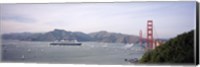 Cruise ship approaching a suspension bridge, RMS Queen Mary 2, Golden Gate Bridge, San Francisco, California, USA Fine Art Print