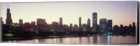 City skyline with Lake Michigan and Lake Shore Drive in foreground at dusk, Chicago, Illinois, USA Fine Art Print