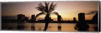 Silhouette of buildings at the waterfront, Lake Eola, Summerlin Park, Orlando, Orange County, Florida, USA Fine Art Print