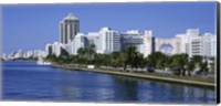 USA, Florida, Miami, Miami Beach, Panoramic view of waterfront and skyline Fine Art Print