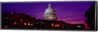 Low angle view of a government building lit up at twilight, Capitol Building, Washington DC, USA Fine Art Print