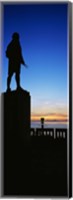 Captain Cook monument silhouetted by sunset, Anchorage, Alaska, USA. Fine Art Print