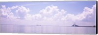 Sea with a container ship and a suspension bridge in distant, Sunshine Skyway Bridge, Tampa Bay, Gulf of Mexico, Florida, USA Fine Art Print