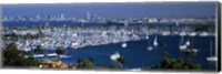 Aerial view of boats moored at a harbor, San Diego, California, USA Fine Art Print