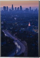 High angle view of highway 101 at dawn, Hollywood Freeway, Hollywood, Los Angeles, California, USA Fine Art Print
